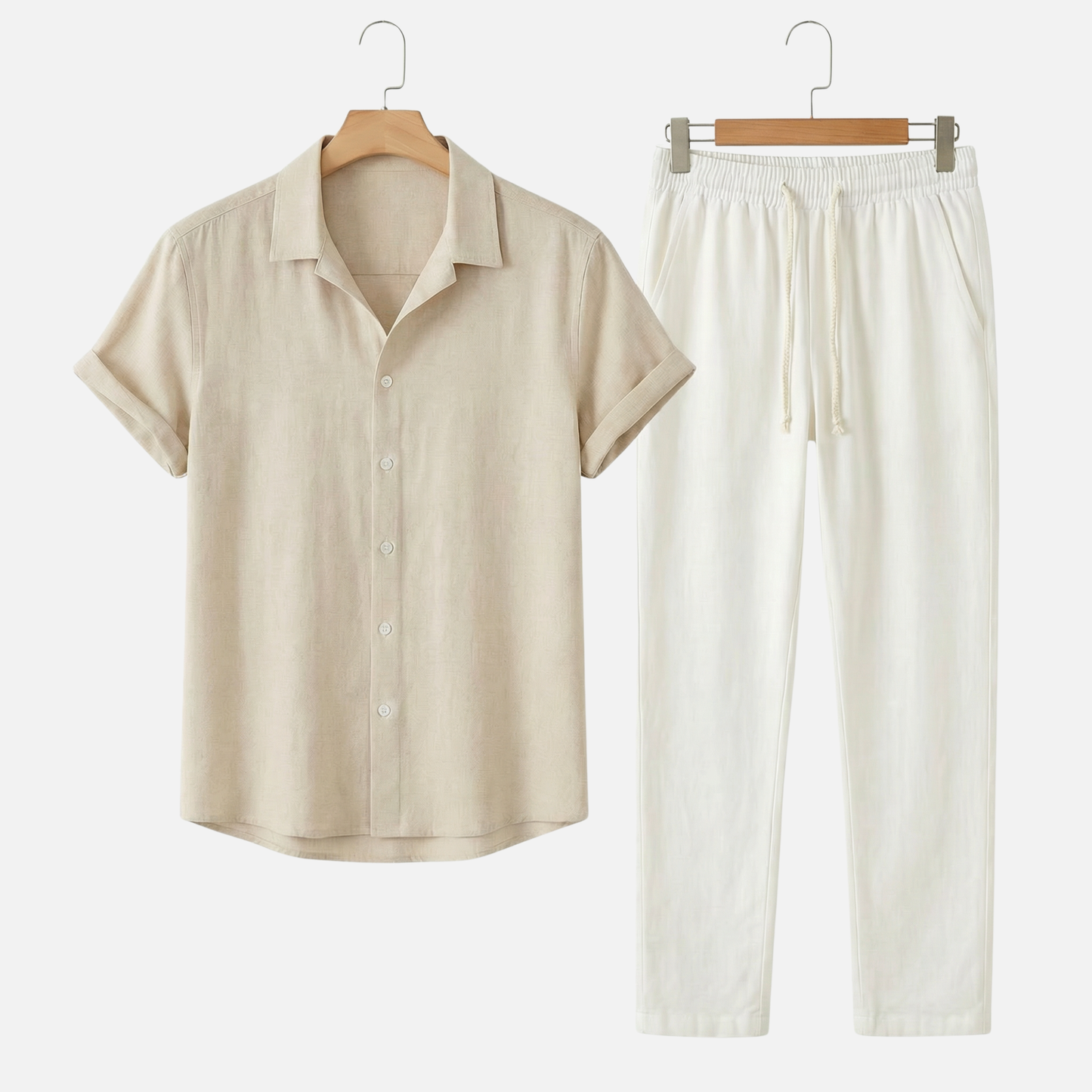 Conjunto ligero y casual de lino para hombre con cierre de botones y bolsillos