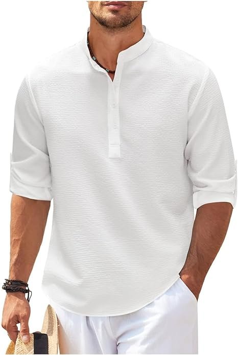 Camisa de algodón con mangas remangadas para hombre