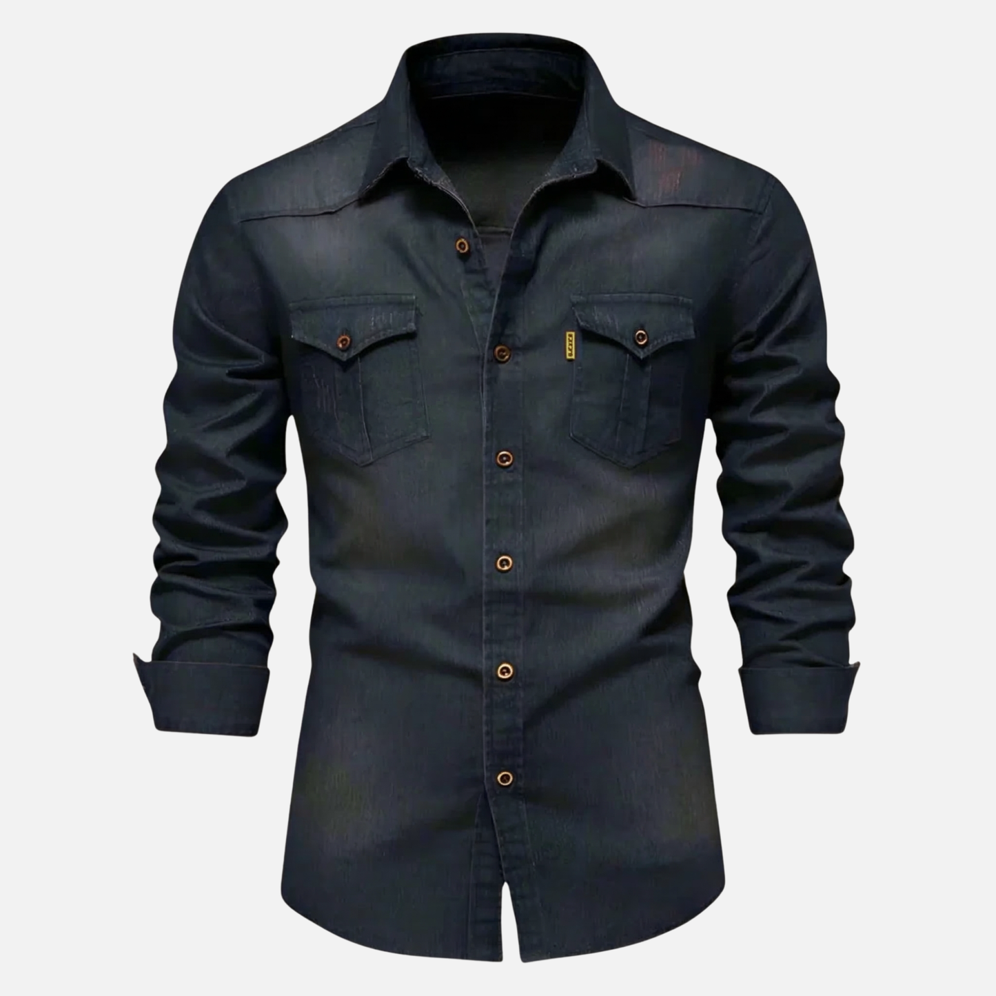 Camisa de mezclilla elástica para tiempo libre, corte slim fit con bolsillos en el pecho para hombre