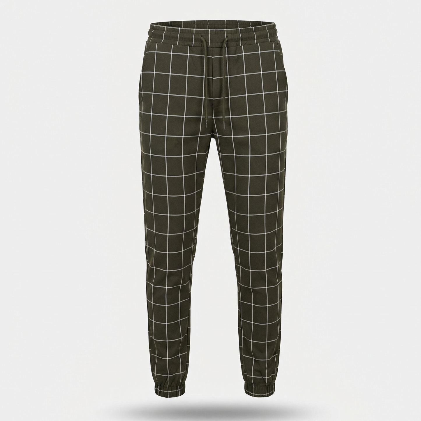 Pantalón de chándal para hombre con diseño de cuadros – Corte entallado con puños acanalados