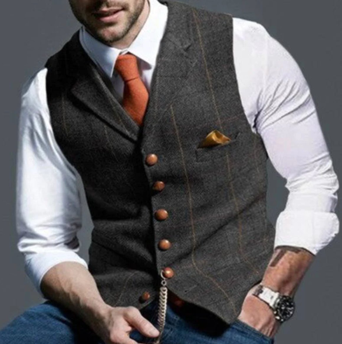 Chaleco de tweed con escote en V para hombre
