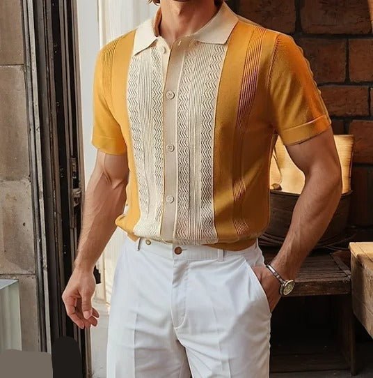 Camisa de punto de manga corta con estampado de rayas para hombre