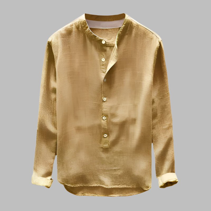 Camisa de algodón de manga larga con cuello mao para hombre
