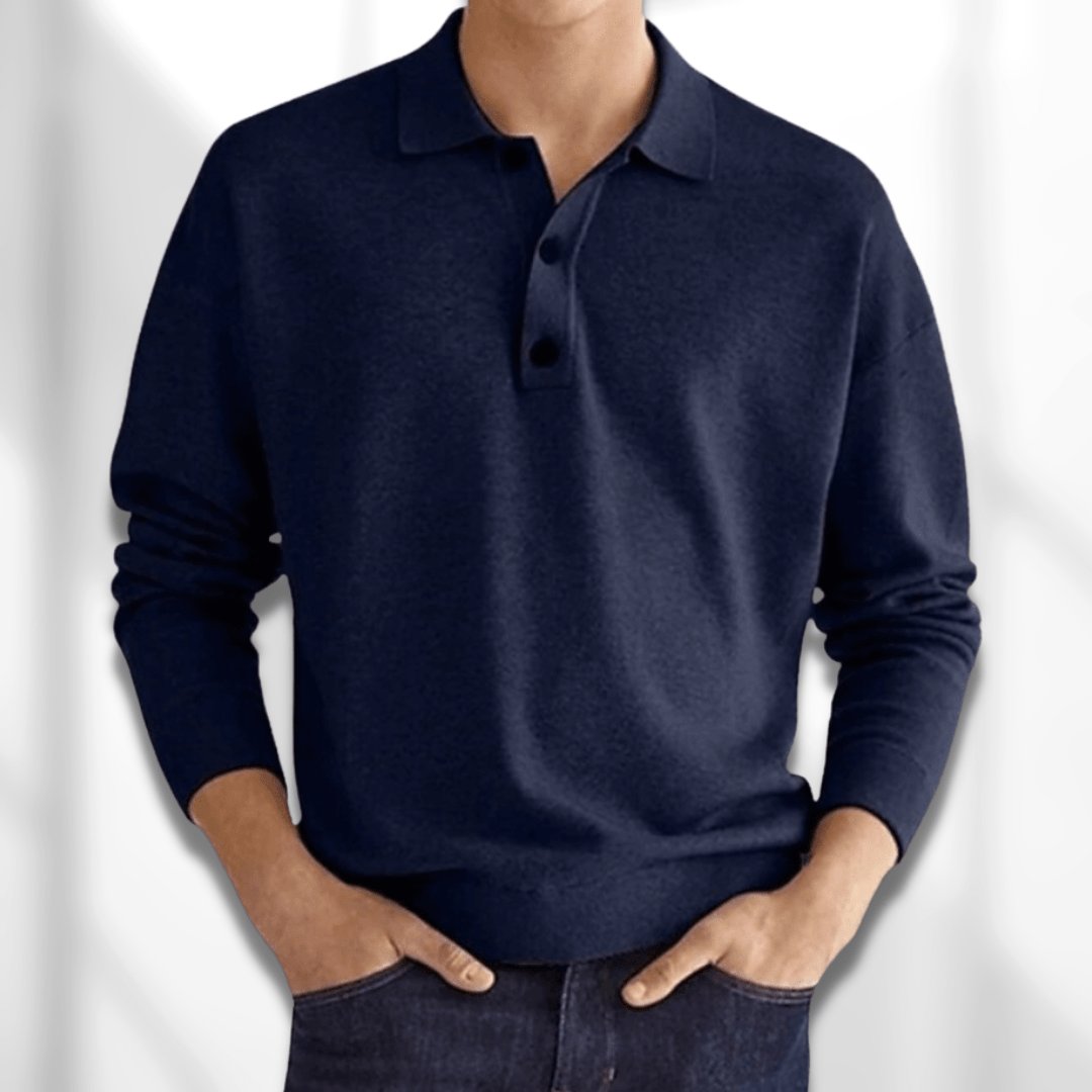 Polo piqué de algodón de manga larga para hombre