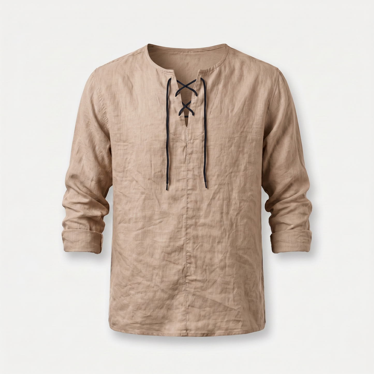 Camisa de lino de verano con cordones para hombre