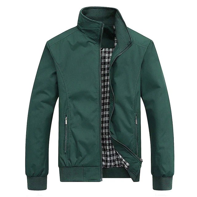 Chaqueta de poliéster cortaviento con cuello alto para hombre