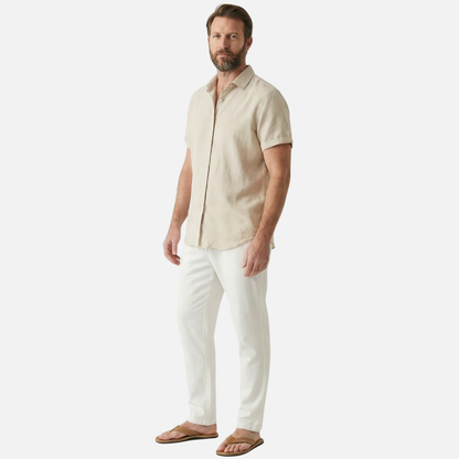 Conjunto ligero y casual de lino para hombre con cierre de botones y bolsillos