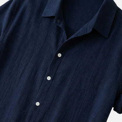 Conjunto ligero y casual de lino para hombre con cierre de botones y bolsillos