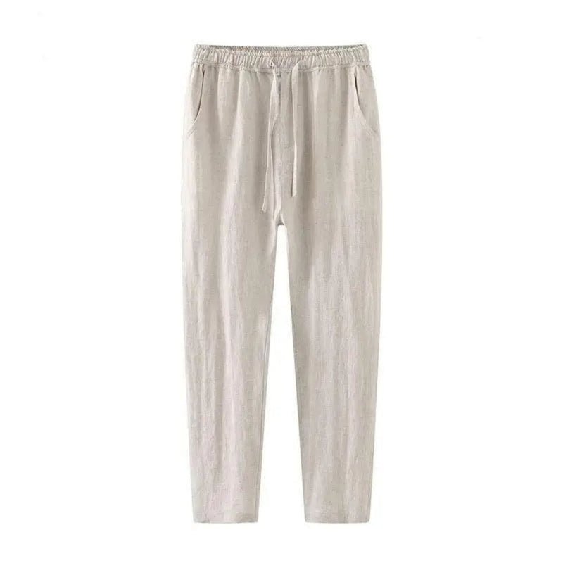 Pantalón de lino transpirable con cordón para hombre