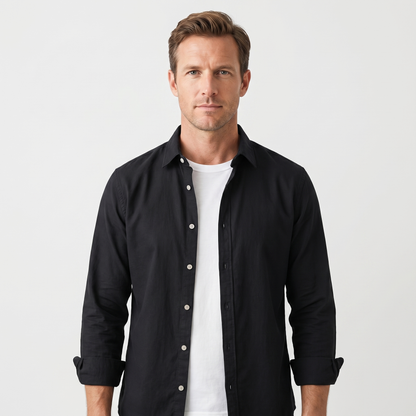 Sobrecamisa de algodón con mangas remangadas y corte casual para hombre