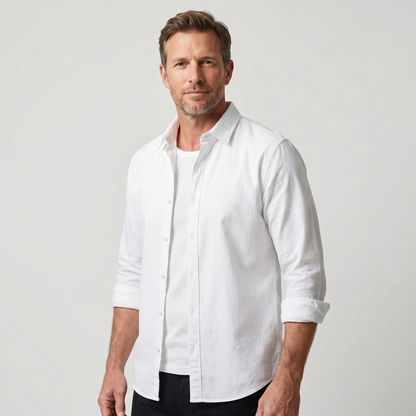 Sobrecamisa de algodón con mangas remangadas y corte casual para hombre