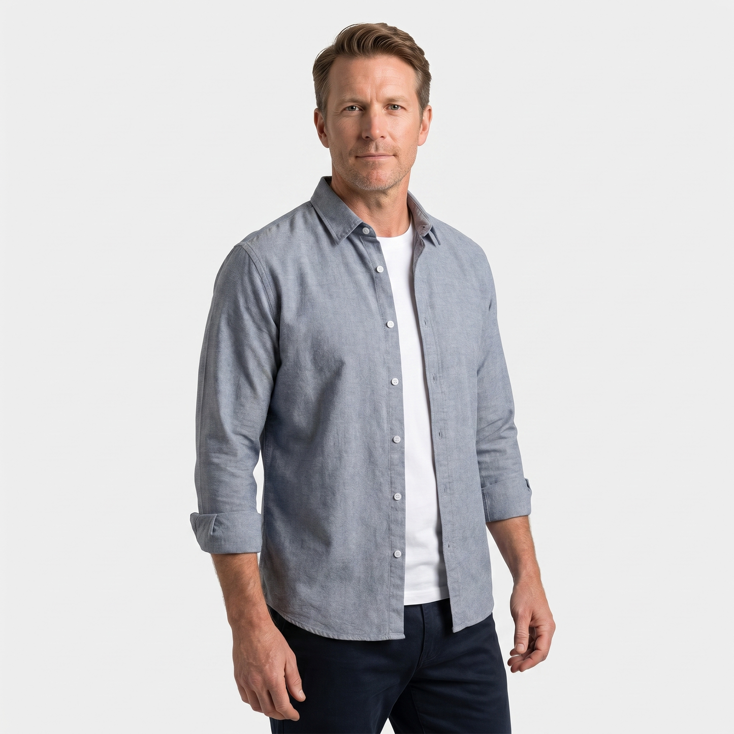 Sobrecamisa de algodón con mangas remangadas y corte casual para hombre