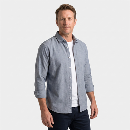 Sobrecamisa de algodón con mangas remangadas y corte casual para hombre