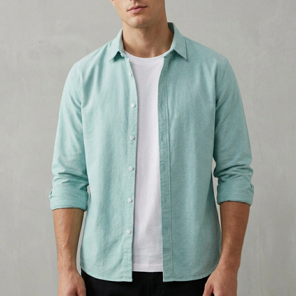 Sobrecamisa de algodón con mangas remangadas y corte casual para hombre