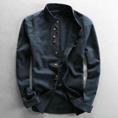 Camisa de algodón estilo kimono con cuello mao para hombre