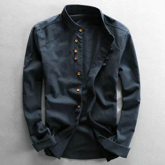 Camisa de algodón estilo kimono con cuello mao para hombre