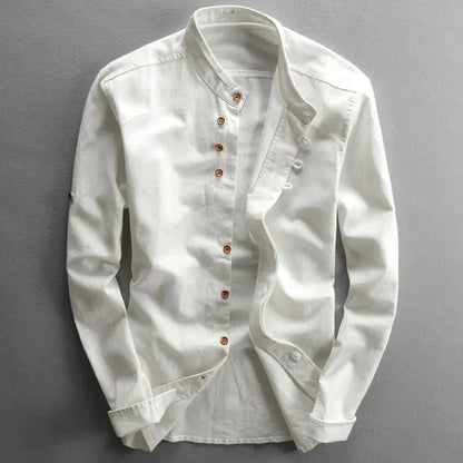 Camisa de algodón estilo kimono con cuello mao para hombre