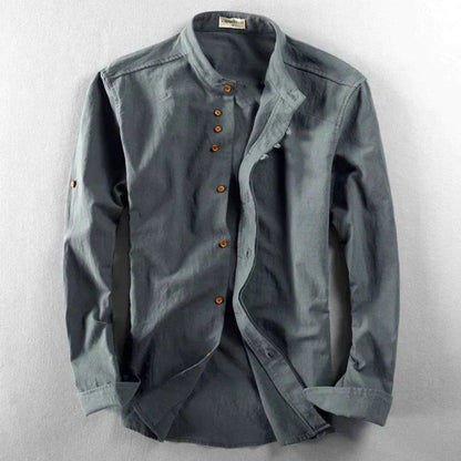 Camisa de algodón estilo kimono con cuello mao para hombre