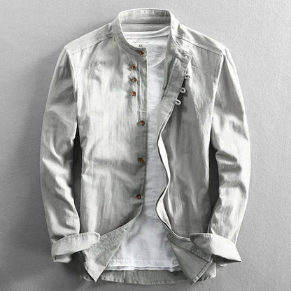 Camisa de algodón estilo kimono con cuello mao para hombre