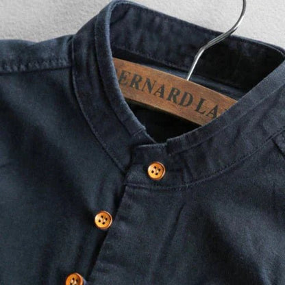 Camisa de algodón estilo kimono con cuello mao para hombre