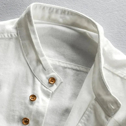 Camisa de algodón estilo kimono con cuello mao para hombre