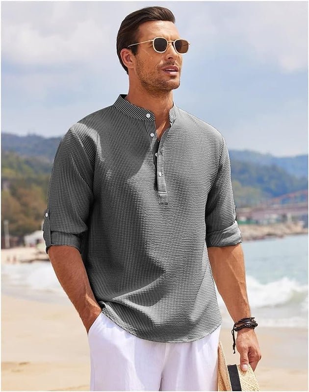 Camisa de algodón con mangas remangadas para hombre