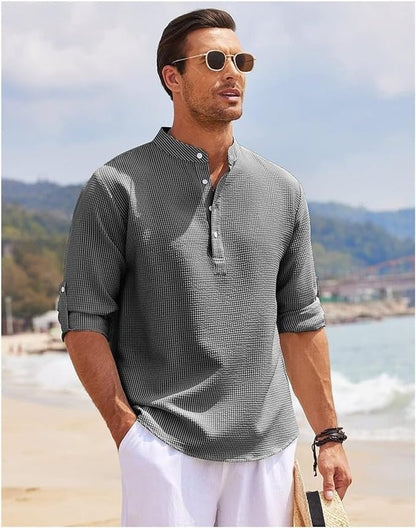 Camisa de algodón con mangas remangadas para hombre