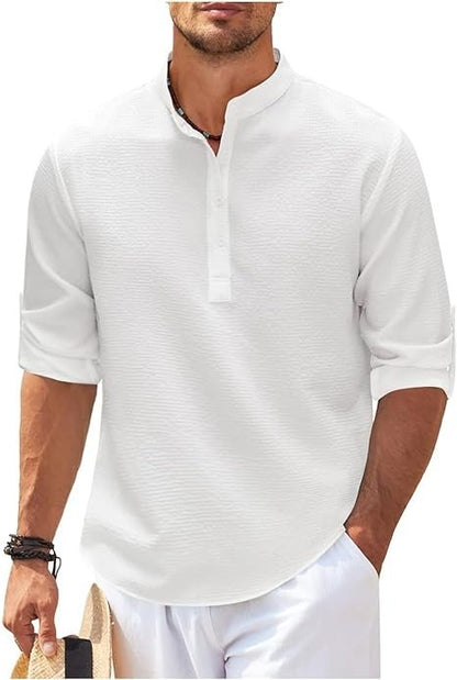 Camisa de algodón con mangas remangadas para hombre