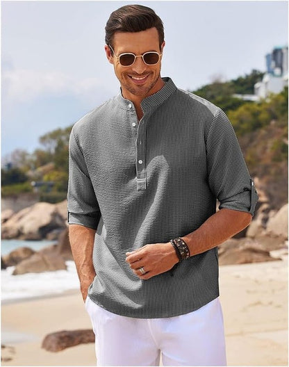 Camisa de algodón con mangas remangadas para hombre