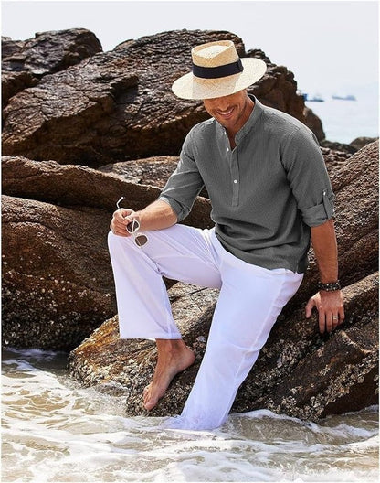 Camisa de algodón con mangas remangadas para hombre