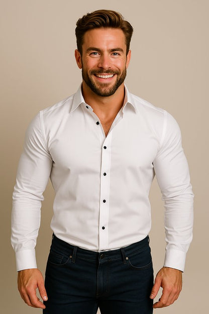 Camisa de algodón de manga larga y corte regular para hombre