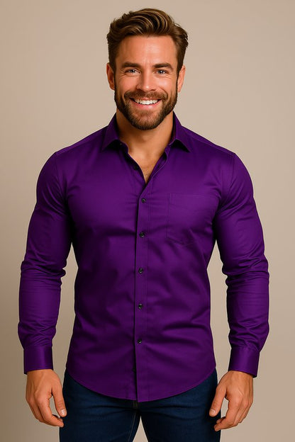 Camisa de algodón de manga larga y corte regular para hombre