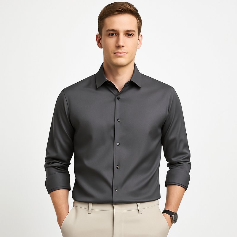 Camisa de negocios de manga larga de popelina de algodón para hombre