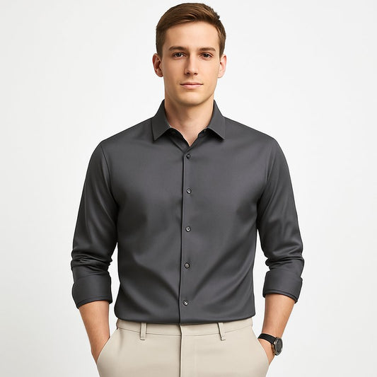 Camisa de negocios de manga larga de popelina de algodón para hombre