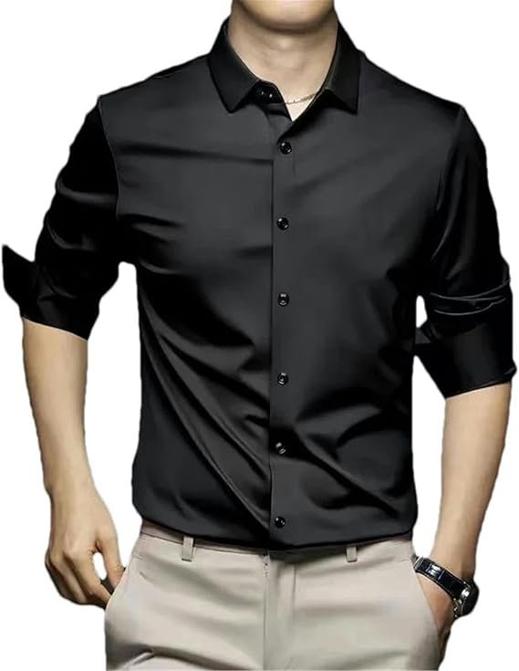 Camisa de negocios de manga larga de popelina de algodón para hombre