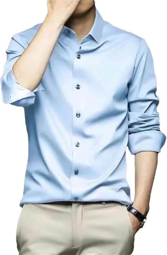 Camisa de negocios de manga larga de popelina de algodón para hombre