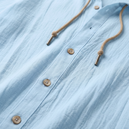 Camisa con capucha casual de lino en corte relajado con botones para hombre