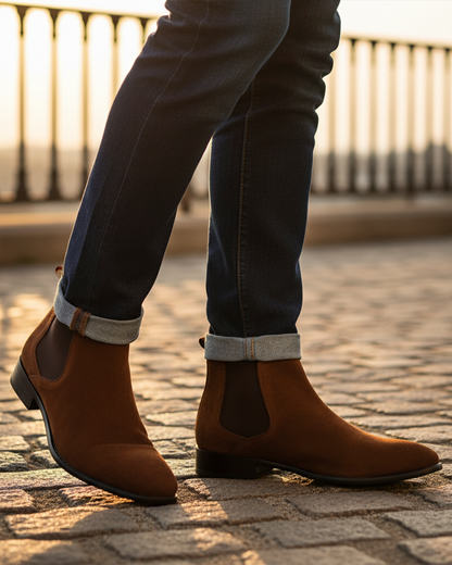 Botines Chelsea de ante con paneles laterales para hombre
