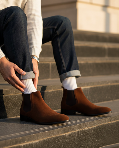 Botines Chelsea de ante con paneles laterales para hombre