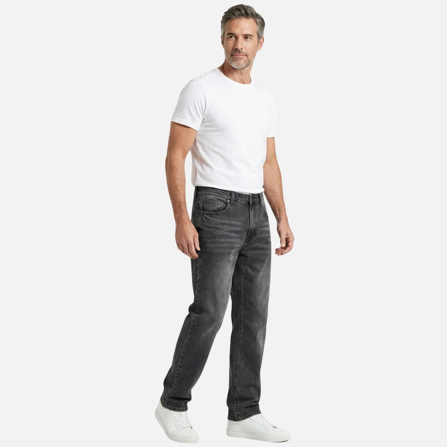Jeans de mezclilla de corte recto – Lavado casual para hombre