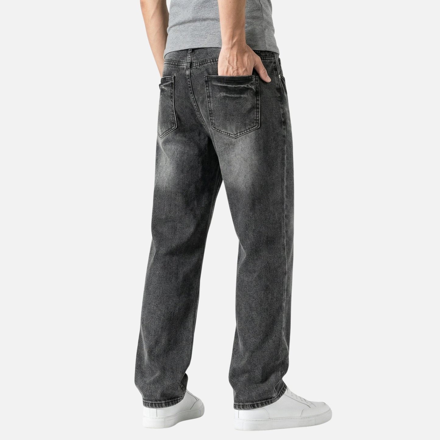 Jeans de mezclilla de corte recto – Lavado casual para hombre