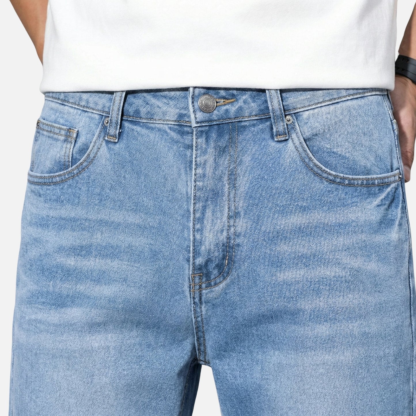 Jeans de mezclilla de corte recto – Lavado casual para hombre
