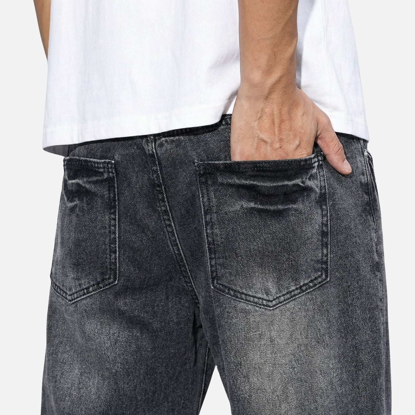 Jeans de mezclilla de corte recto – Lavado casual para hombre