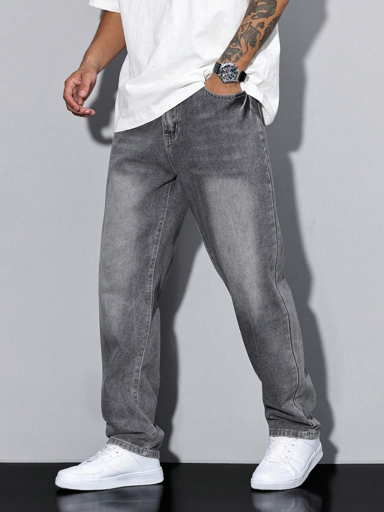 Jeans de mezclilla de corte recto – Lavado casual para hombre