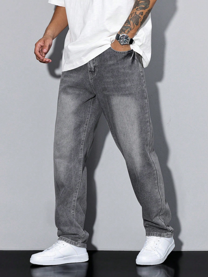 Jeans de mezclilla de corte recto – Lavado casual para hombre