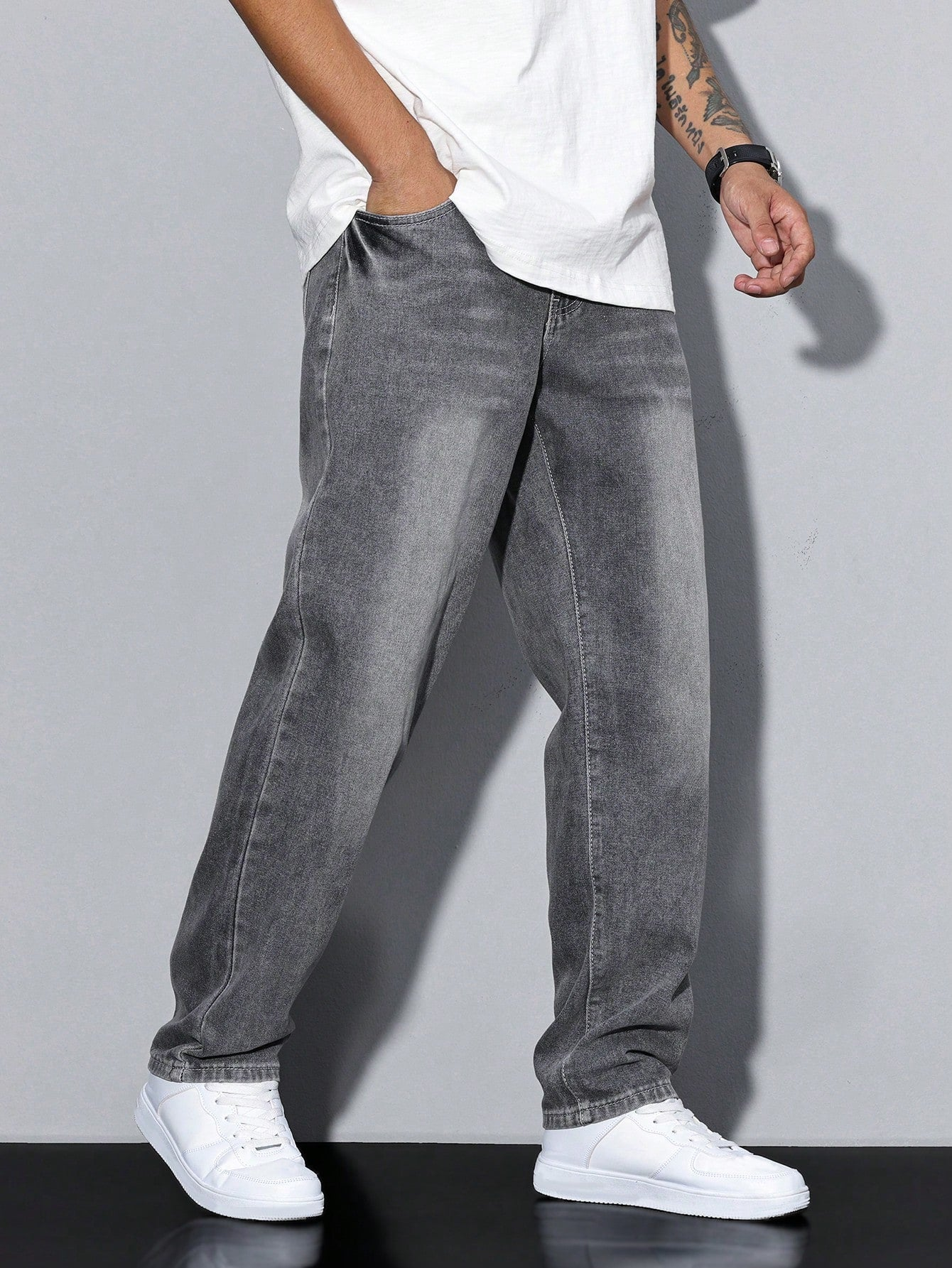 Jeans de mezclilla de corte recto – Lavado casual para hombre