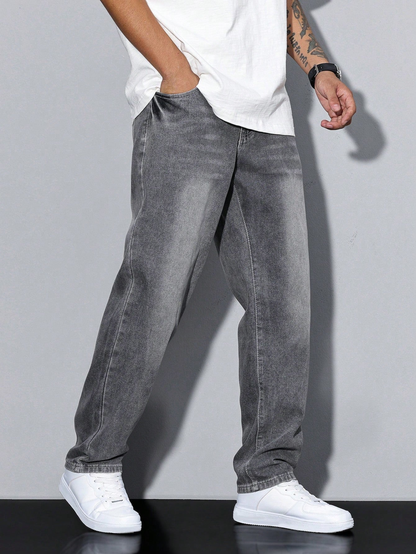 Jeans de mezclilla de corte recto – Lavado casual para hombre
