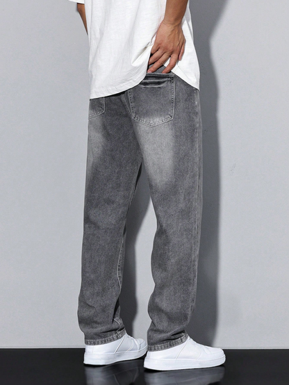 Jeans de mezclilla de corte recto – Lavado casual para hombre