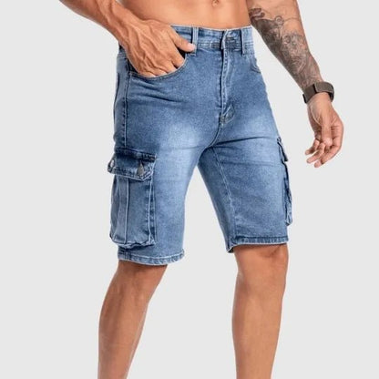 Pantalones cortos cargo vaqueros con múltiples bolsillos para hombre