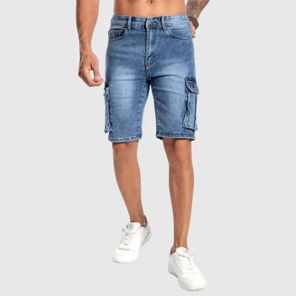 Pantalones cortos cargo vaqueros con múltiples bolsillos para hombre